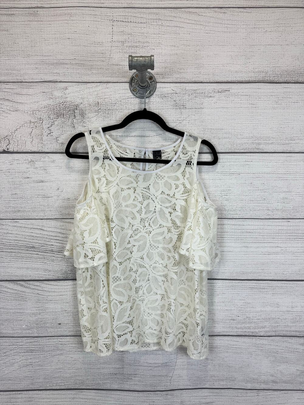 Worthington Women's White Cream Lace Cold Shoulder Top Size Large
